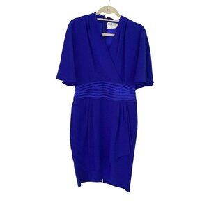 Daymor Couture Womens Dress Vintage Size Large Royal Blue Midi Quilted Zipper